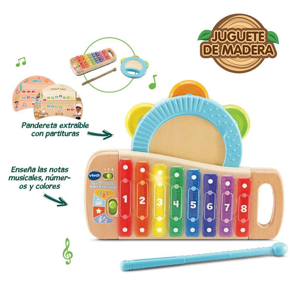 Vtech Ksylofoni Ja Tamburiini 2 1 1 Echo Puiset Instrumentit Kultainen