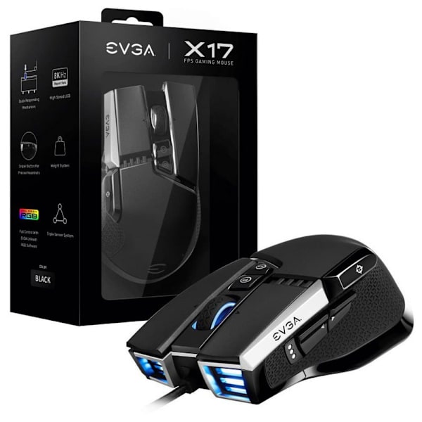 Evga Gaming Mus X17 Rgb 16000 Dpi Sort