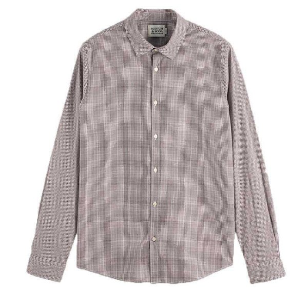 Scotch & Soda Micro Check Skjorte Med Lange ærmer Brun 2XL Mand