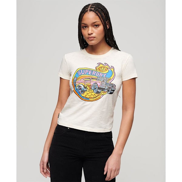 Superdry Neon Motor Graphic Fitted Lyhythihainen T-paita Valkoinen XL Nainen