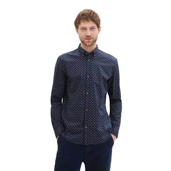 Tom Tailor Fitted Printed Poplin Skjorte Med Lange ærmer Blå L Mand