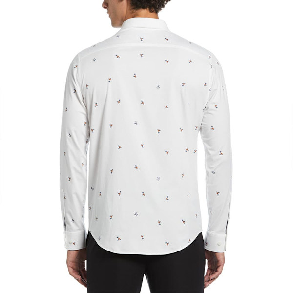 Original Penguin Eco Stretch Twill Aop Palm Pete Skjorte Med Lange ærmer Hvid M Mand