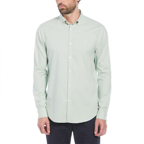 Original Penguin Oxford Stretch No Pocket Skjorte Med Lange ærmer Grøn XL Mand