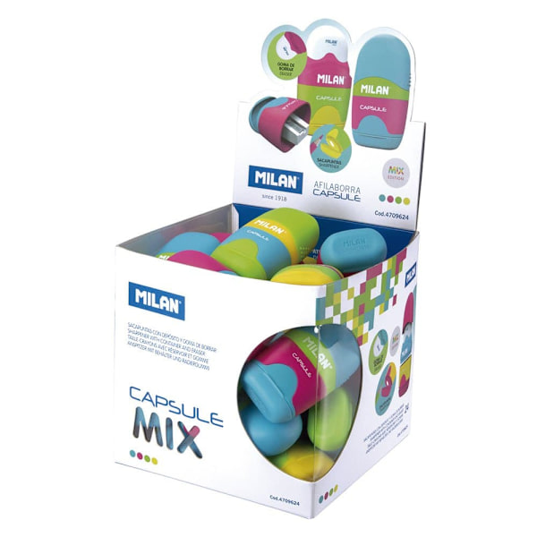 Milan Vis Terning 24 Capsule Mix Med Blyant Blyantspidser Capsule Mix Flerfarvet