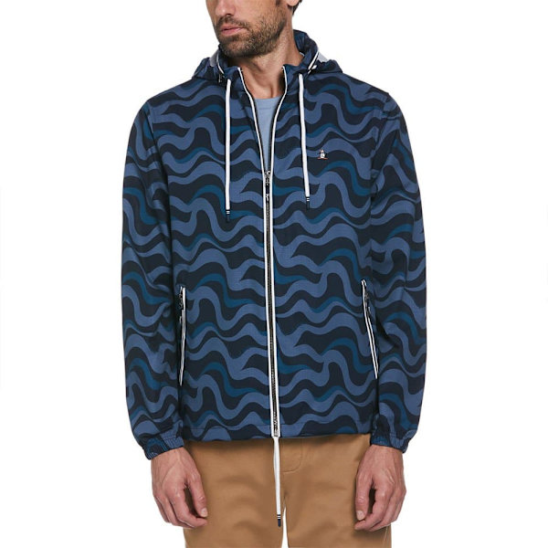 Original Penguin Ripstop Aop Wavy Jakke Blå M Mand