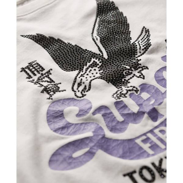 Superdry Embellished Poster Cap T-shirt Med Korte ærmer Hvid XS Kvinde