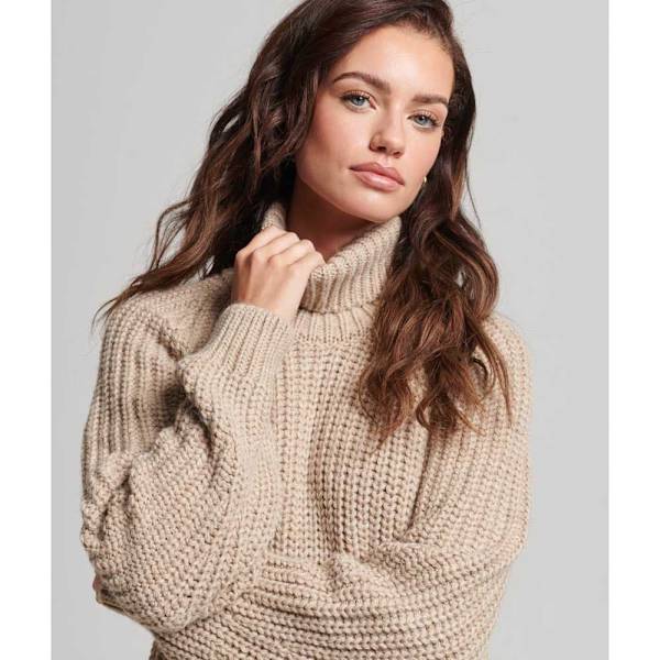 Superdry Sweater Slouchy Stitch Roll Neck Beige M Kvinde