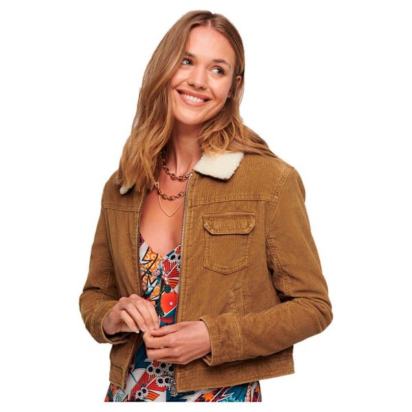 Superdry Jacka Cord Lined Cropped Brun 2XS Kvinna