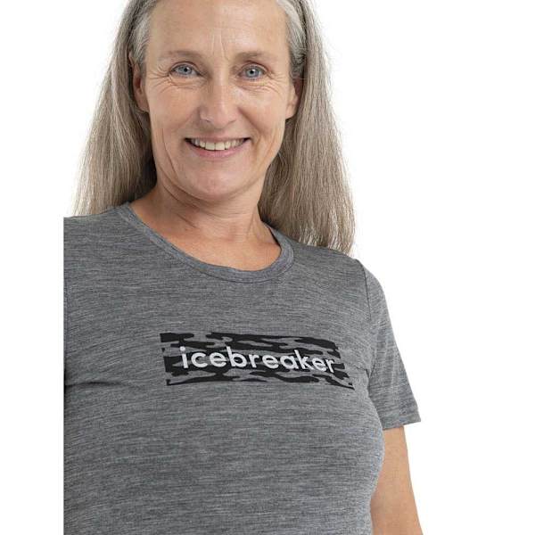Icebreaker Kortærmet T-shirt 150 Tech Lite Ii Iceb Logo Camo Merino Grå S Kvinde