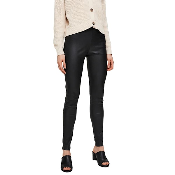 Selected Sylvia Mid Waist Leggings Stretch Leather Sort 40 Kvinde