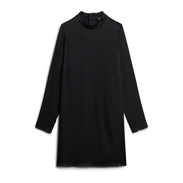 Superdry Satin Mock Neck Langærmet Kort Kjole Sort M Kvinde