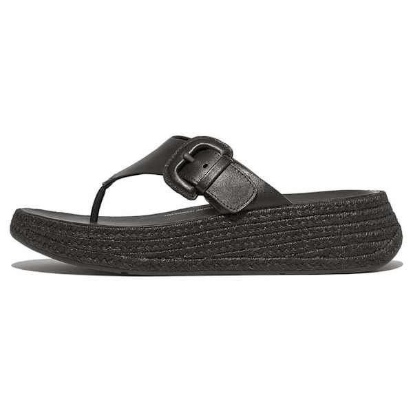 Fitflop F-mode Espadrille Adjustable Leather Flatform Toe-thongs Tøfler Sort EU 38 Kvinde