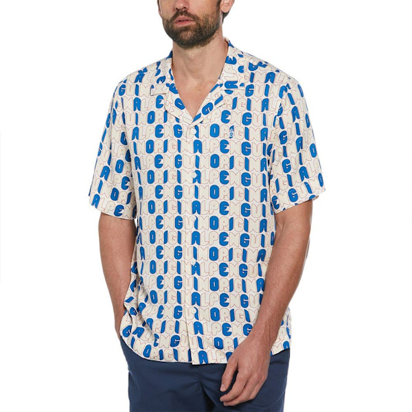 Original Penguin Viscose Camp Aop Logo Kortærmet Skjorte Flerfarvet M Mand