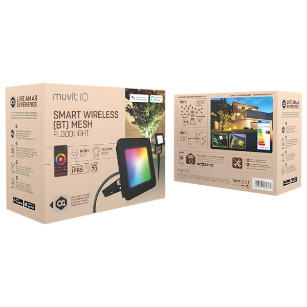 Muvit Flood Light Smart Wireless Mesh Rgb 1600 Lm 20w Sort