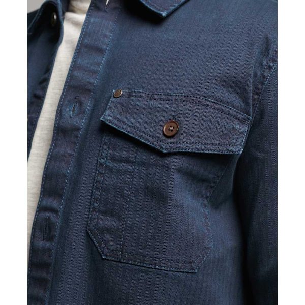 Superdry Merchant Herringbone Skjorta Med Långa ärmar Blå 2XL Man