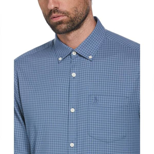 Original Penguin Tencel Gingham Skjorte Med Lange ærmer Blå S Mand