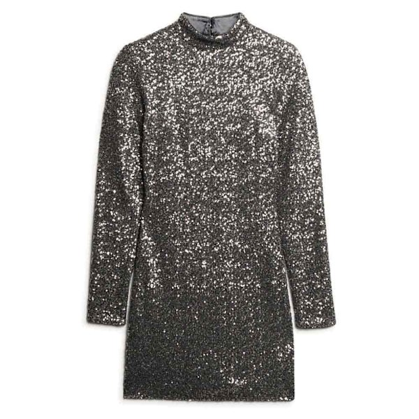 Superdry Sequin Mock Kort Kjole Grå S Kvinde