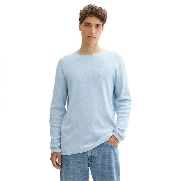 Tom Tailor Structured Roll Edge Knit Trøje Blå XL Mand