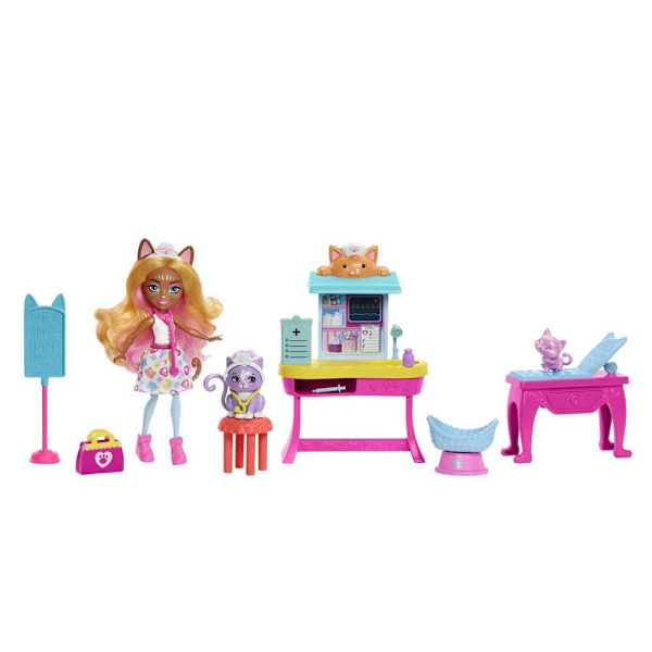 Enchantimals Carlin Cat Clinic-nukke City Tails Kultainen
