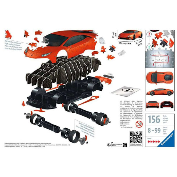 Ravensburguer Køretøjer Lamborghini Huracán Evo 108 Stykker 3d Gåde Orange