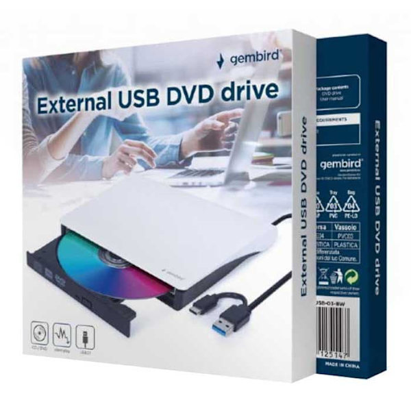 Gembird Ekstern Dvd-læser Dvd-usb-03-bw Transparent