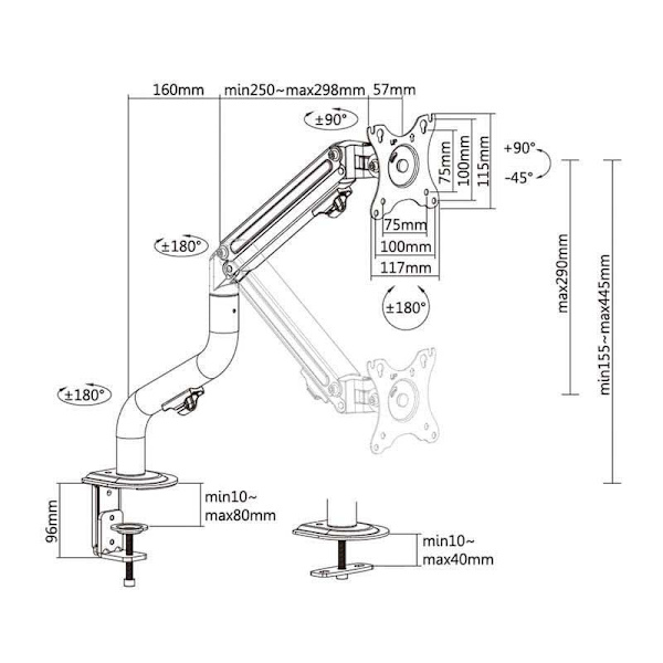 Aisens Monitorstativ Dt32tsr-139 Silver