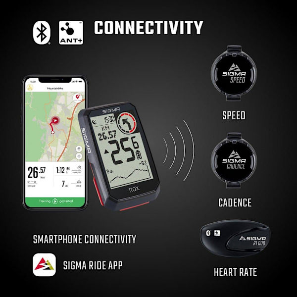 Sigma Cykelcomputer Rox 4.0 Med Kit Hr Sort