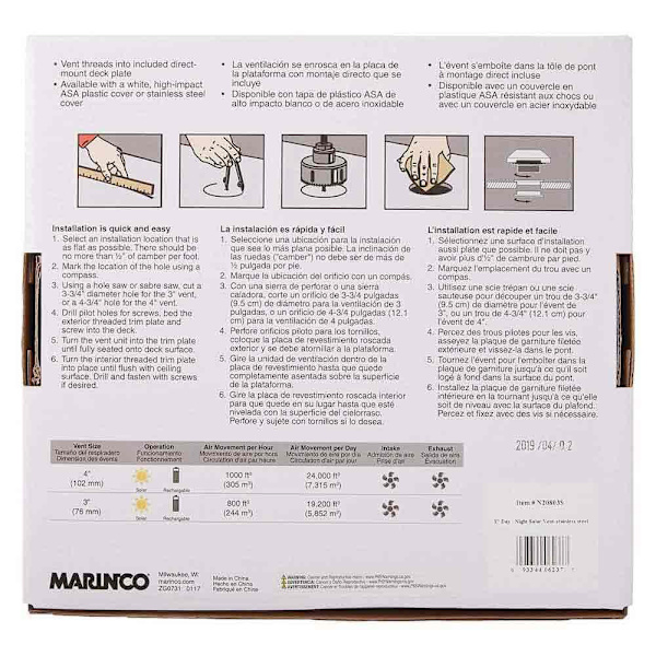Marinco Ventilation Av Solpaneler N2080 Durchsichtig 101.6 mm