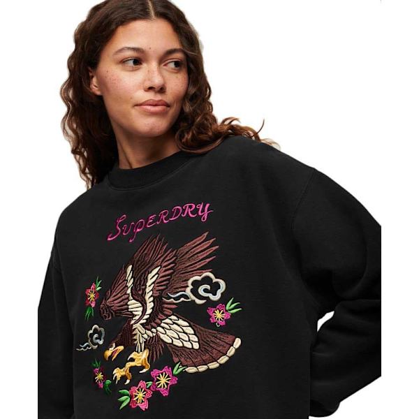 Superdry Suika Embroidered Loose Sweatshirt Sort S Kvinde
