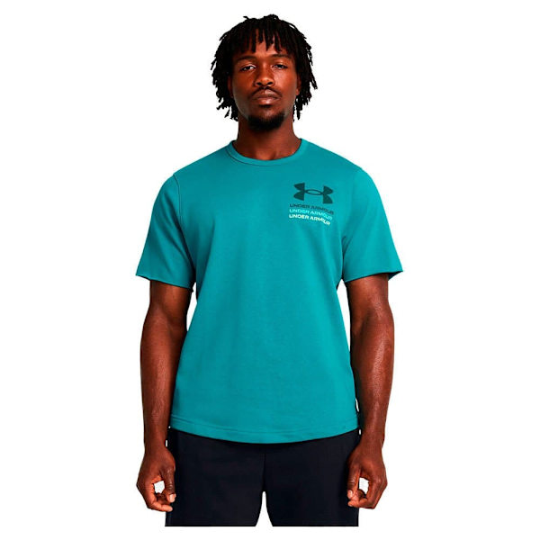 Under Armour Kortärmad T-shirt Rival Terry Colorblock Blå XL / Regular Man