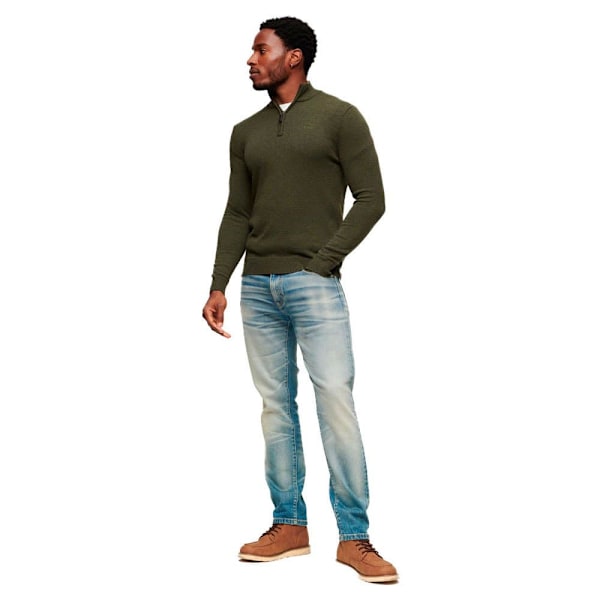 Superdry Essential Embroidered Henley Halv Lynlås Sweater Grøn XL Mand