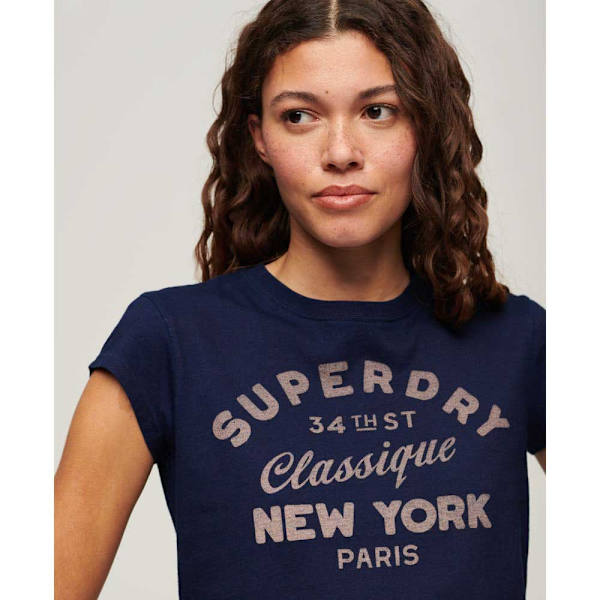 Superdry Indigo Workwear Cap T-shirt Med Korte ærmer Blå S Kvinde