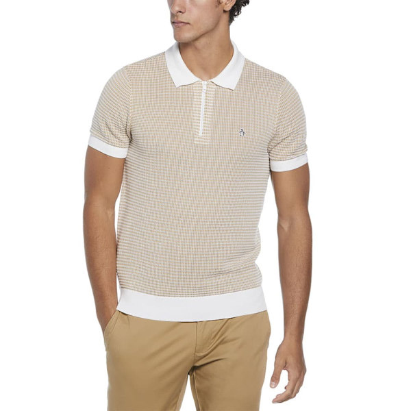 Original Penguin Ao Jacquard 1/4 Zip Kortærmet Polo Beige XL Mand