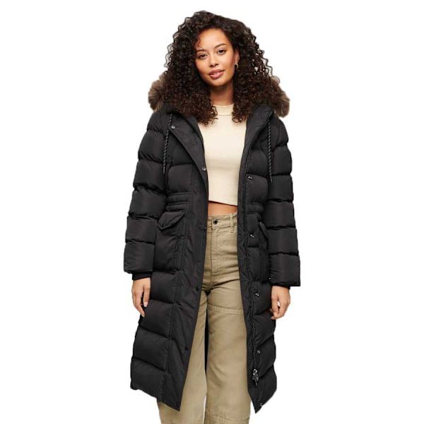 Superdry Everest Faux Fur Longline Jakke Sort L Kvinde