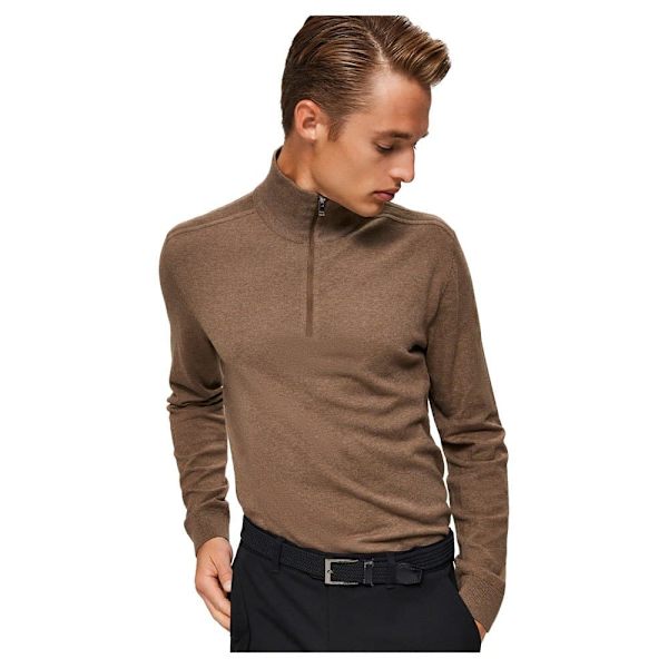 Selected Berg Halv Lynlås Sweater Brun S Mand