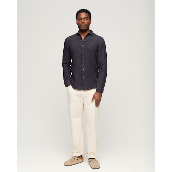 Superdry Lang ærmet Skjorte Studios Casual Linen Grå L Mand