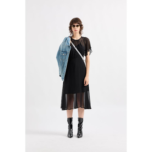 Armani Exchange 6dya08_yn1vz Kortærmet Midi-kjole Sort L Kvinde