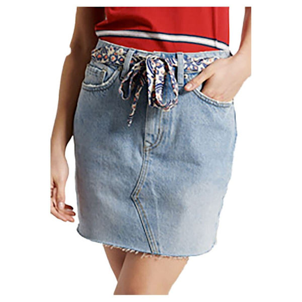 Superdry Kjol Denim Mini Grå 28 Kvinna