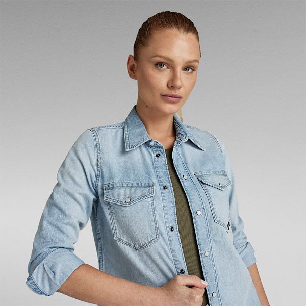 G-star Western Slim Fit Pitkähihainen Kauluspaita Sininen L Nainen
