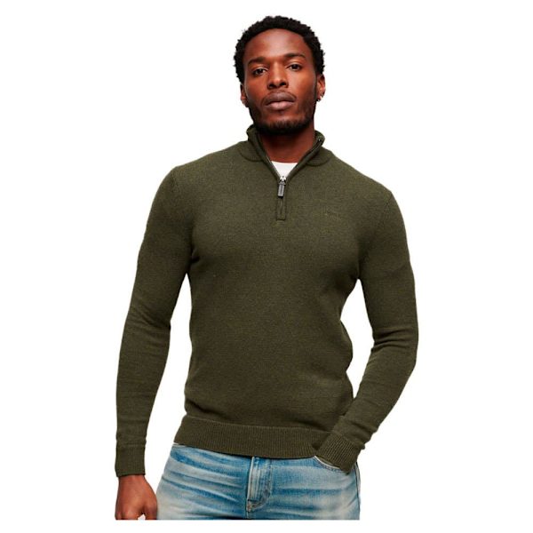 Superdry Essential Embroidered Henley Halv Lynlås Sweater Grøn XL Mand