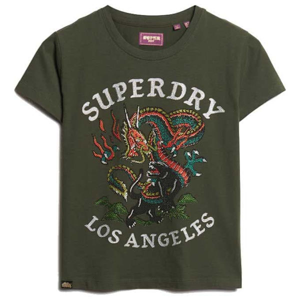 Superdry Tattoo Rhinestone Fitted Lyhythihainen T-paita Vihreä M Nainen