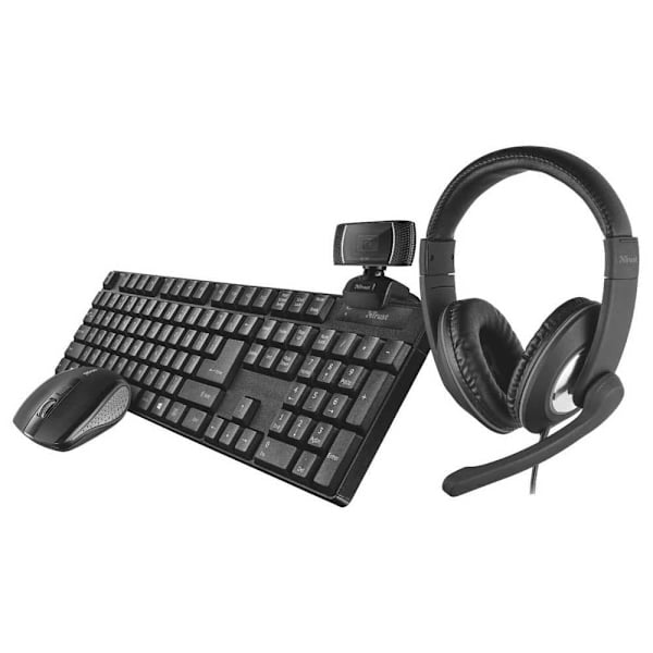 Trust Sisään Pack 4 1 Näppäimistö+hiiri+verkkokamera+kuulokkeet Musta Spanish QWERTY
