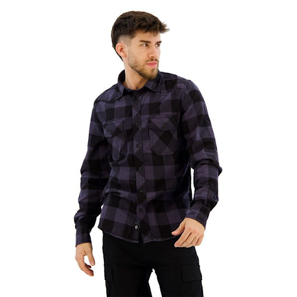 Brandit Check Skjorte Med Lange ærmer Sort,Grå 7XL Mand