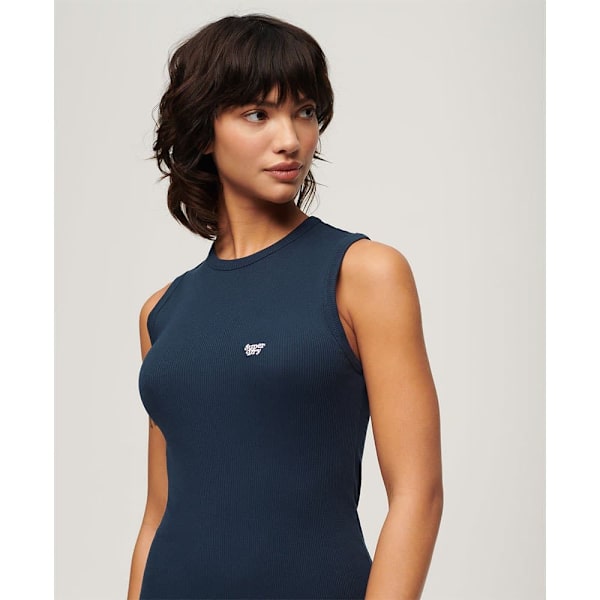 Superdry Langærmet Kort Kjole Rib Bodycon Blå M Kvinde