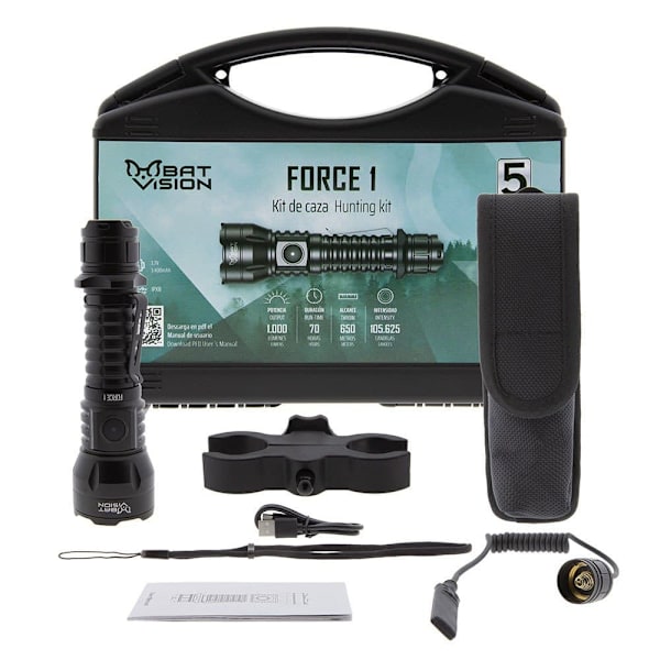 Bat Vision Led-taskulamppusarja Force One Musta 1000 Lumens