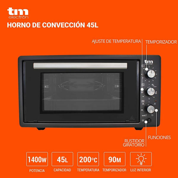 Tm Electron Rotisserie Varmluftsovn Tmpho045 45l 1400w Søvfarvet