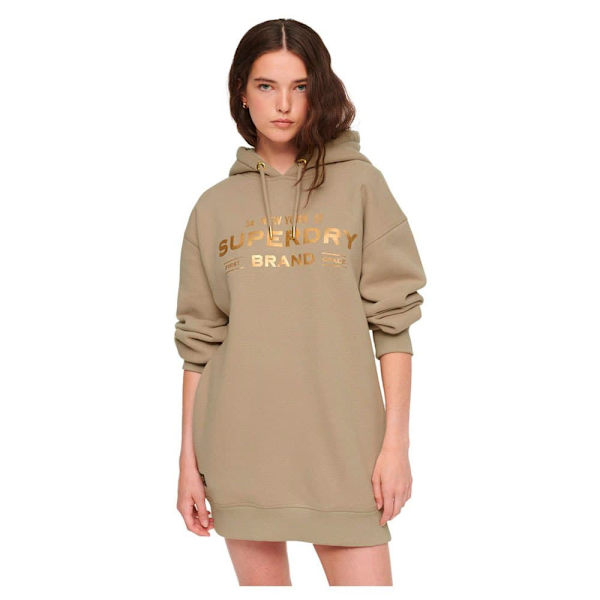 Superdry Langærmet Kort Kjole Luxe Metallic Logo Hood Grå 2XS-XS Kvinde