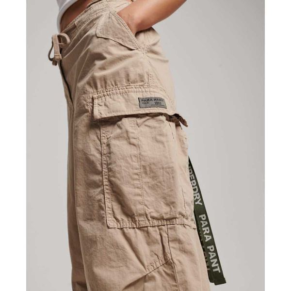 Superdry Tavalliset Vyötäröhousut Vintage Baggy Parachute Beige S-M Nainen