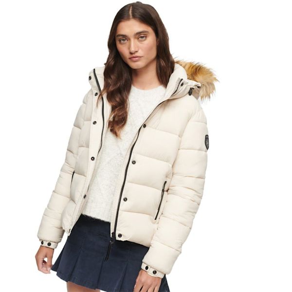 Superdry Faux Fur Pufferjakke Beige XS Kvinde