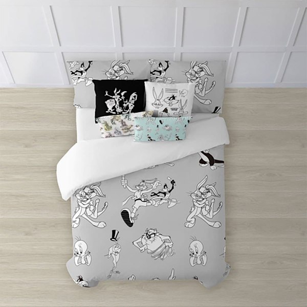 Play Fabrics Dynetæppe Looney Sort/hvid Til 135/ Seng 140x240 Cm
